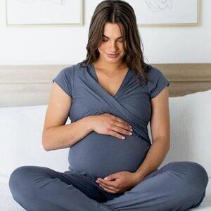 Kindred Bravely Davy Maternity Nursing Postpartum Pajamas (Slate Blue, Medium)